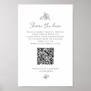 Poster Partager L'Amour QR Code Mariage Party Photo Black