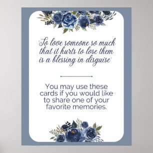 Poster Partager un motif floral bleu mémoire pour funérai