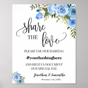 Poster Partagez Love Hashtag Mariage Fête des mariées Blu