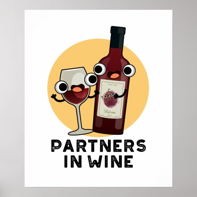 Poster Partenaires Dans Le Vin Drôle Boire Pun (Devant)