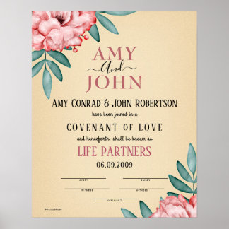 Poster "Partenaires de la vie" Certificat de Mariage d'am