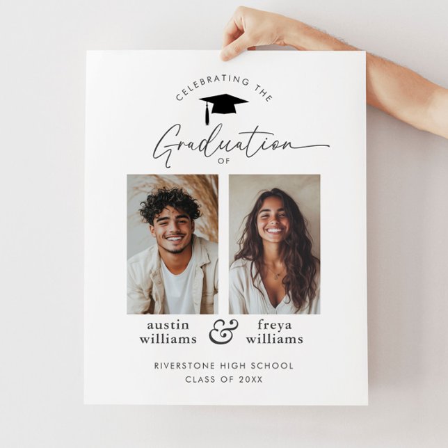 Poster Partie de graduation conjointe 2 Photo Bienvenue (Zazzle Joint Graduation Party 2 Photo Welcome Poster)
