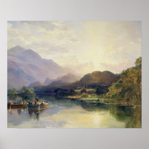 Poster Partie de pêche au loch Achray, avec une vue de