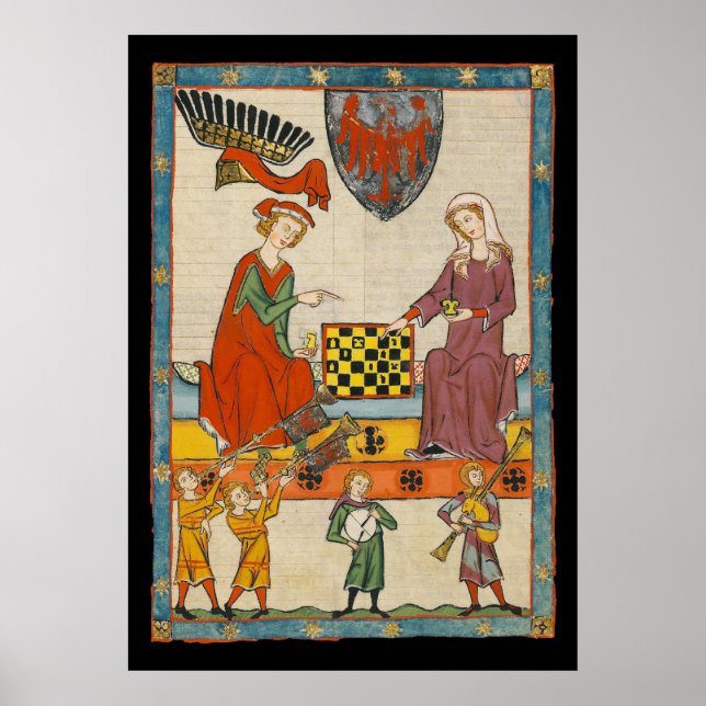 Poster Partie d'échecs Codex Manesse XIVe siècle (Devant)