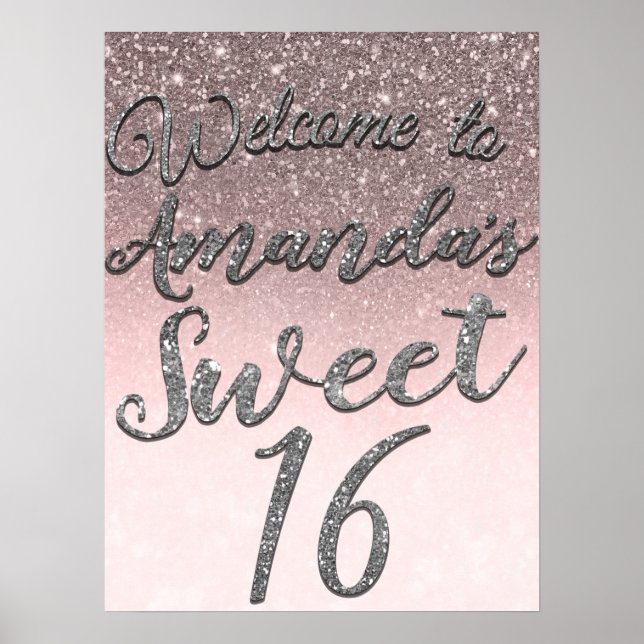 Poster Parties scintillant Argent & Blush Welcome Sweet 1 (Devant)