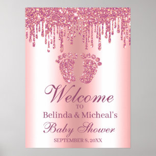 Poster Parties scintillant  Baby shower rose pieds Affich