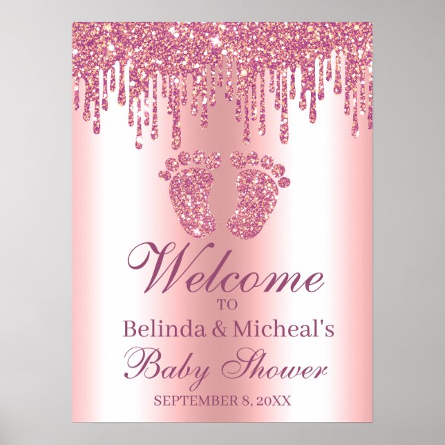 Poster Parties scintillant  Baby shower rose pieds Affich (Devant)