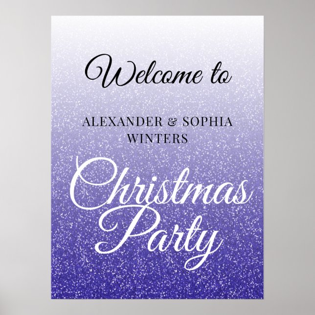 Poster Parties scintillant Bleu Chic Ombre Noël Accueil (Devant)