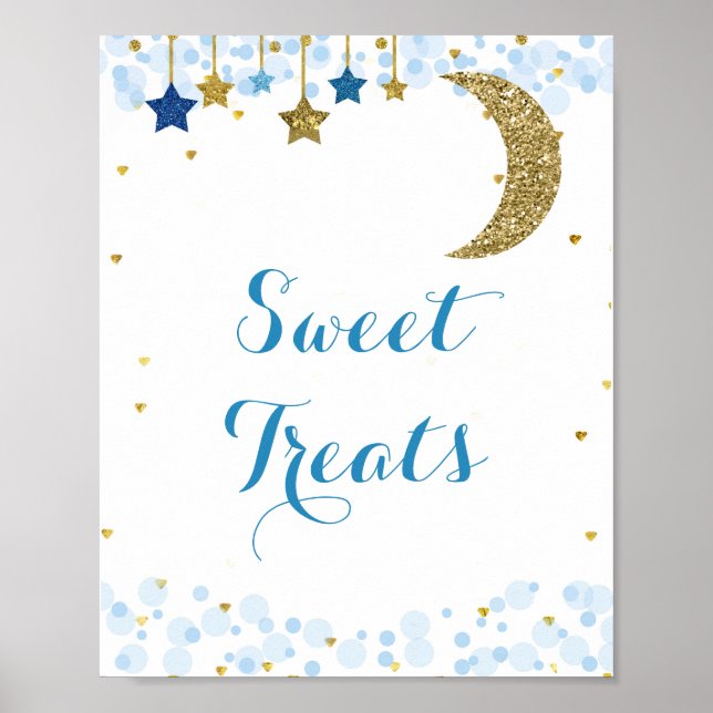 Poster Parties scintillant bleu lune aquarelle Sweet Trai (Devant)