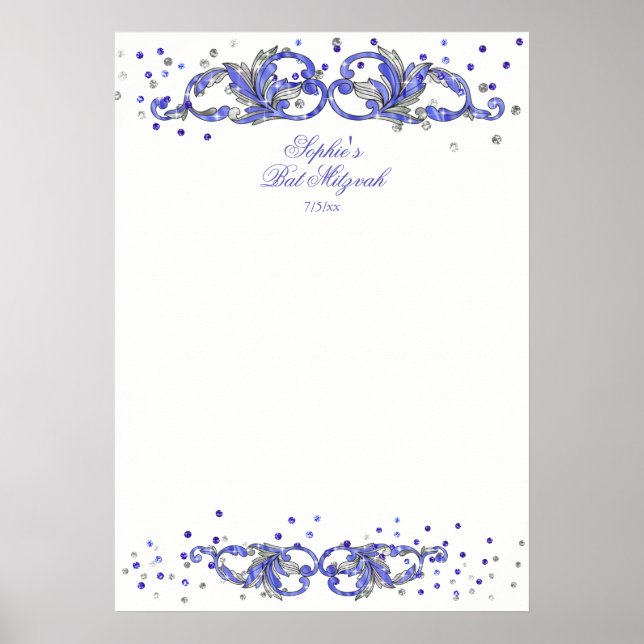 Poster Parties scintillant bleue, Bat mitzvah, Personnali (Devant)