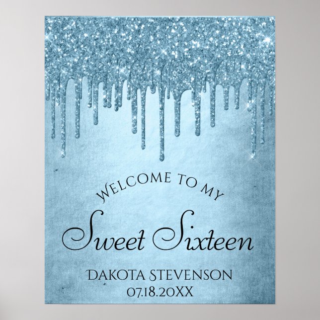 Poster Parties scintillant Bleue Glace | Glam Sweet sixte (Devant)