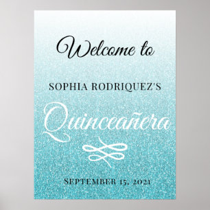 Poster Parties scintillant bleue Quinceañera 15e annivers