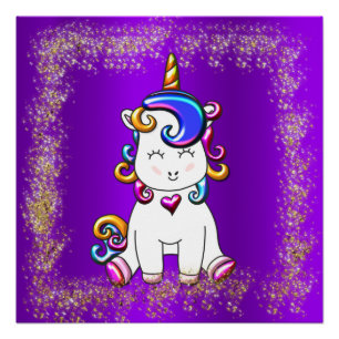 Poster Parties scintillant colorée Unicorne violet