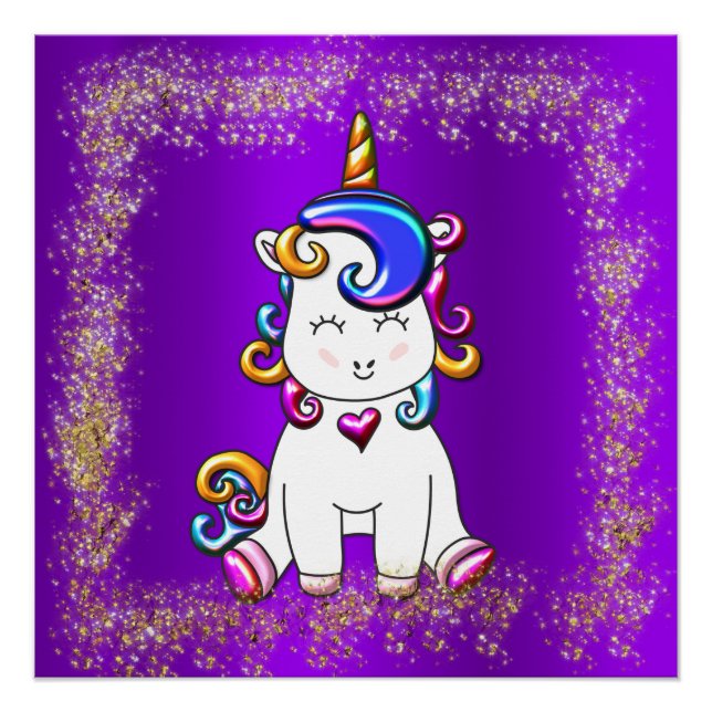 Poster Parties scintillant colorée Unicorne violet (Devant)