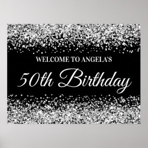 Poster Parties scintillant d'argent Black 50th Birthday W