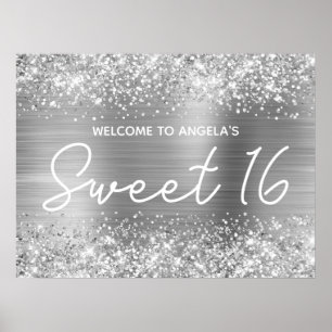 Poster Parties scintillant d'argent et Foil Sweet 16 Bien