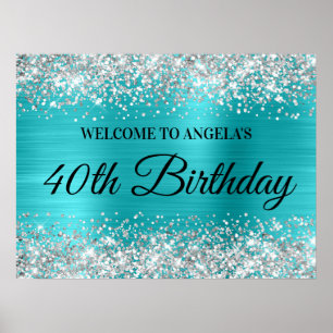 Poster Parties scintillant d'argent Turquoise Blue Foil 4