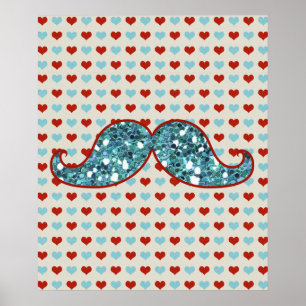 POSTER PARTIES SCINTILLANT DE LA MUSTACHE ET DES COEURS R