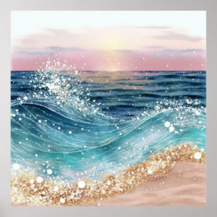 Poster *~* Parties scintillant de mer AP60 Plage de sable