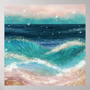 Poster *~* Parties scintillant de sable de mer AP60 Vague