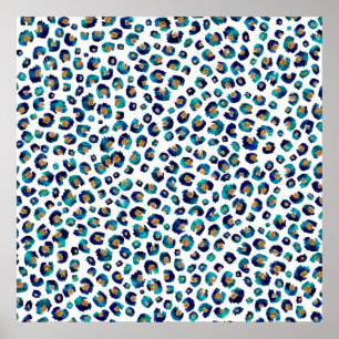 Poster Parties scintillant d'or bleu Motif Leopard