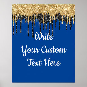 Poster Parties scintillant d'or bleu personnalisé Anniver