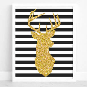 Poster Parties scintillant d'or Cerfs Grandes noires et b