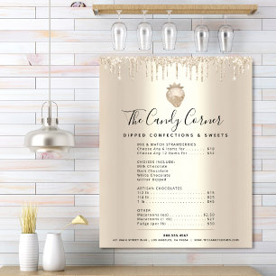 Poster Parties scintillant d'or Dessert Sweets Menu Tarif