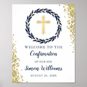 Poster Parties scintillant d'or en couronne bleu marine B