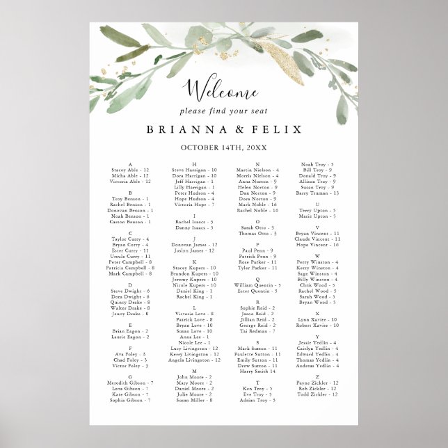Poster Parties scintillant d'or Eucalyptus - Diagramme de (Devant)