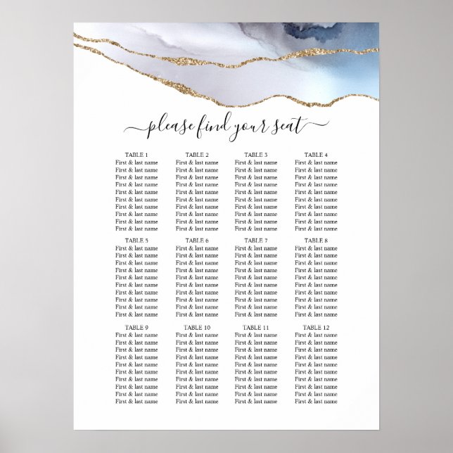 Poster Parties scintillant d'or & Marine Agate Mariage Si (Devant)