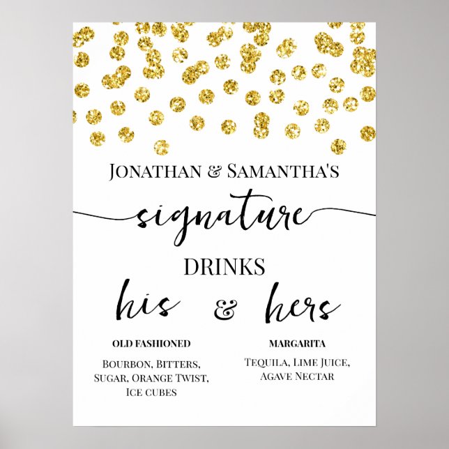 Poster Parties scintillant d'or Points Signature Boissons (Devant)