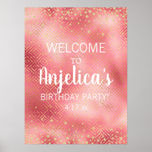 Poster Parties scintillant d'or rose Fille d'anniversaire