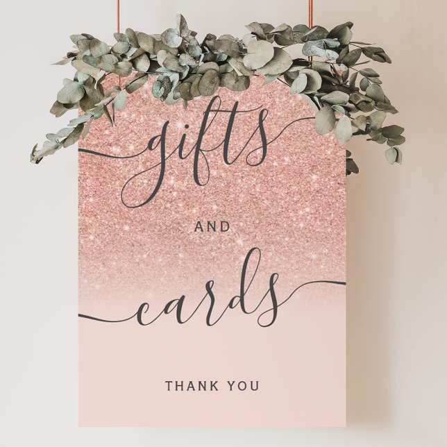 Poster parties scintillant d'or rose ombre blush cadeaux  (Rose gold glitter ombre blush wedding gifts cards poster)