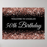 Parties scintillant d'or rose sur Black 50th Birth