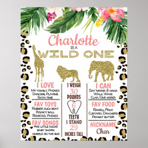 Poster Parties scintillant d'or Safari 1er Anniversaire P