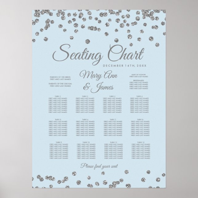 Poster Parties scintillant en argent Confetti Ice Blue (Devant)