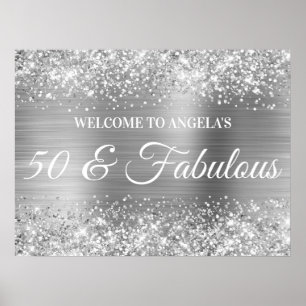 Poster Parties scintillant en argent et Foil 50 & Fabulou
