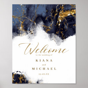 Poster Parties scintillant en marbre Mariage Bienvenue Ma