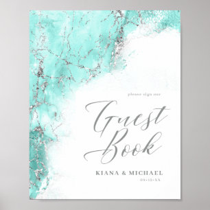 Poster Parties scintillant en marbre Mariage invités Turq