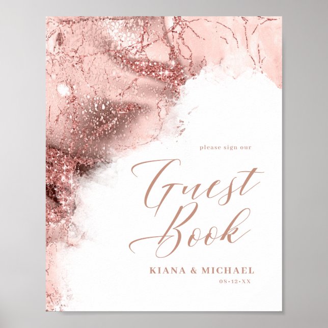 Poster Parties scintillant en marbre Mariages invités Ros (Devant)