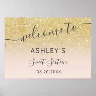 Poster Parties scintillant en or chic bienvenue rose pâle