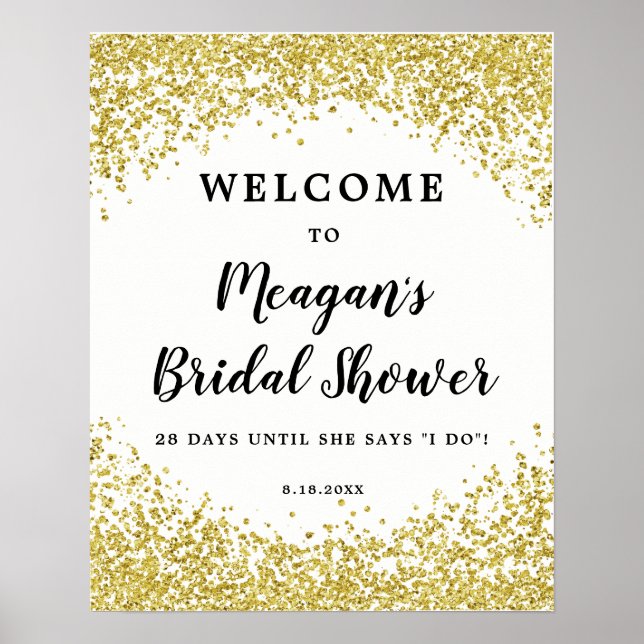 Poster Parties scintillant en or Faux douche nuptiale sig (Devant)