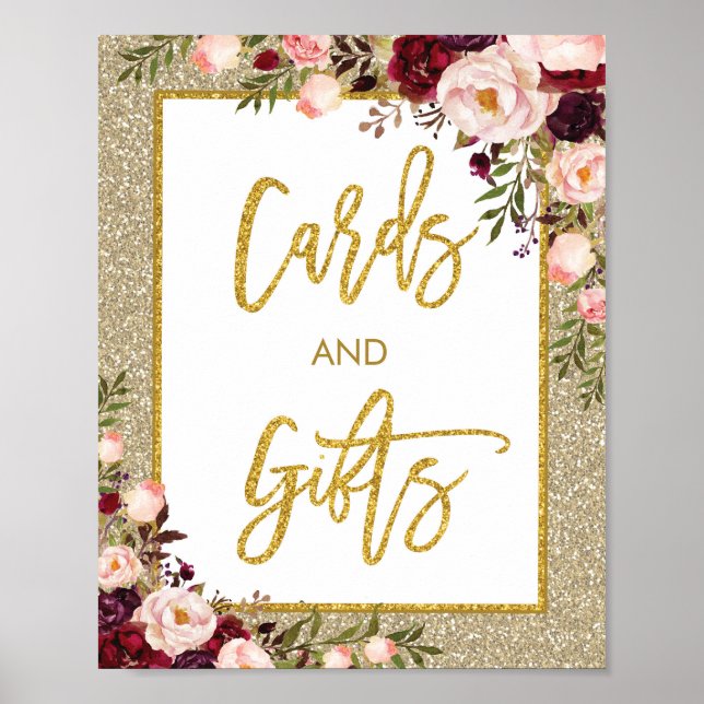 Poster Parties scintillant Floral Cartes & Cadeaux Mariag (Devant)