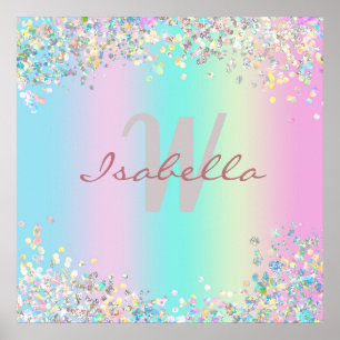 Poster Parties scintillant holographique Unicorn