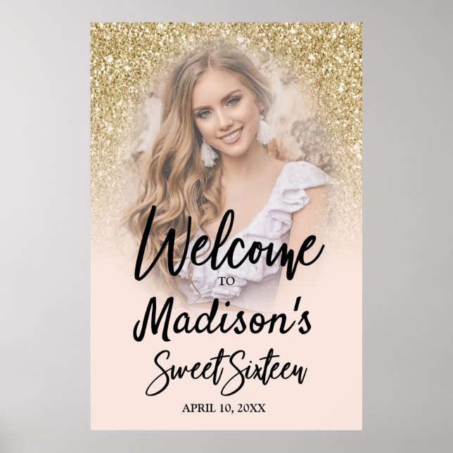 Poster Parties scintillant or & Blush Pink Sweet 16 Poste (Devant)