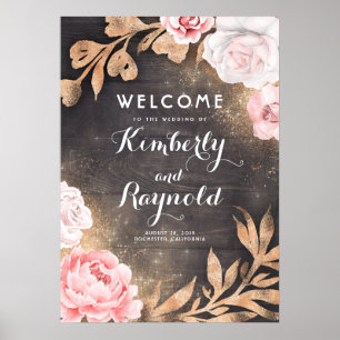 Poster Parties scintillant or Floral Rustic Mariage Affic