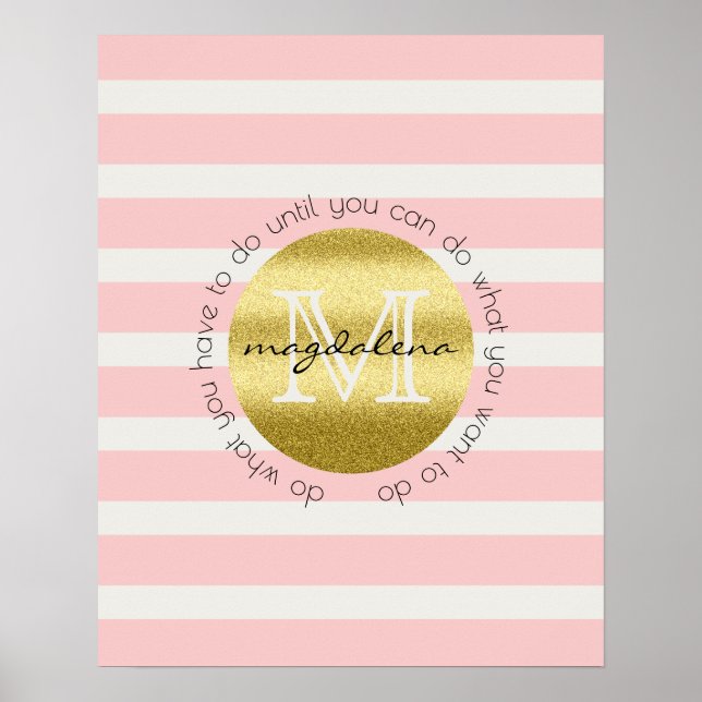 Poster Parties scintillant or Monogram tendance Blush Pin (Devant)