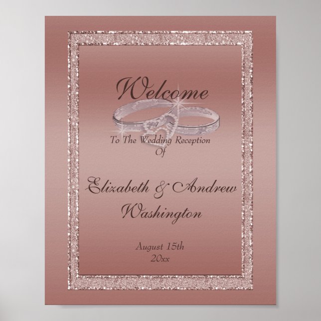 Poster Parties scintillant or rose et anneaux Mariage arg (Devant)