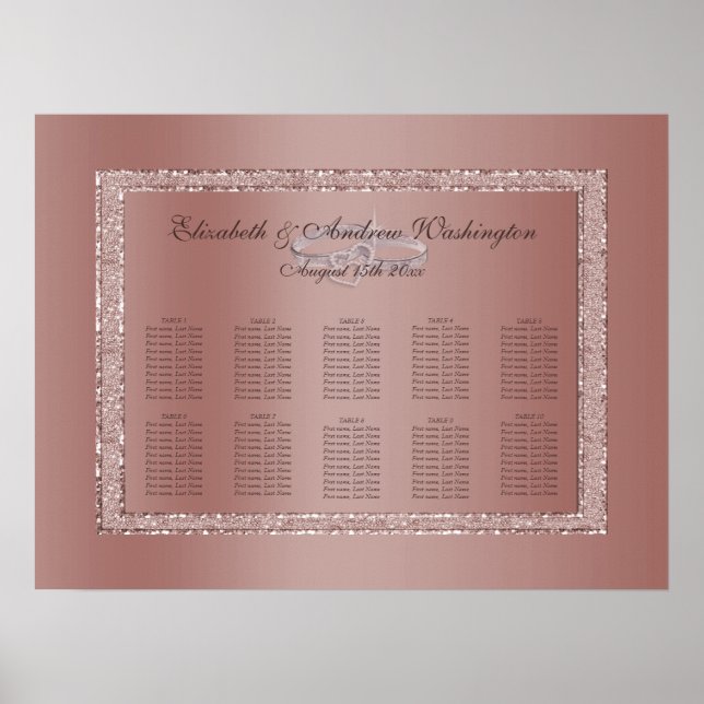 Poster Parties scintillant or rose et anneaux Mariage arg (Devant)
